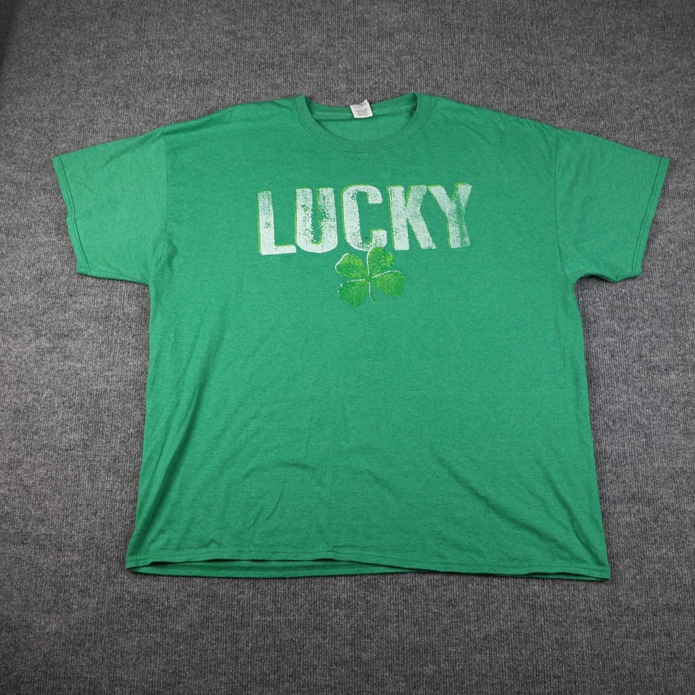 Lucky Shirt Mens 2XL Green Graphic Tee St Patricks Day Clover Lucky Text Funny